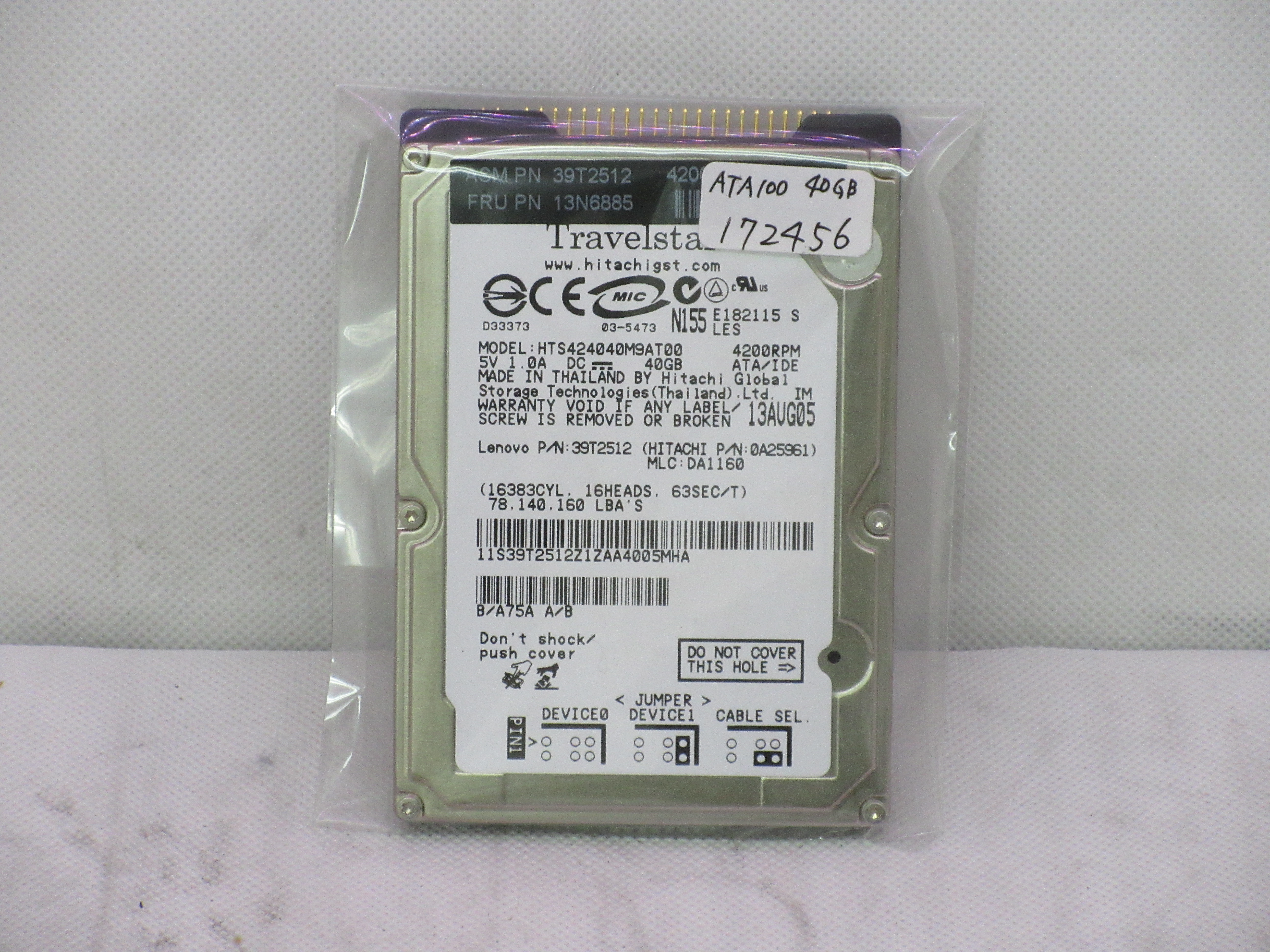 内蔵型ハードディスクドライブ NEC HGST 2.5 PATA 40GB HTS424040M9AT00 中古パソコン周辺機器 HITACHI 2.5インチハードディスク 40GB